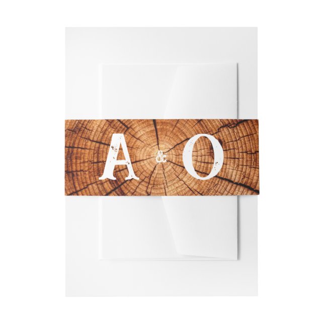 Bandeau De Faire-part Mariage Rustique Monogramme sur Tranche d'Arbre en (Devant example)