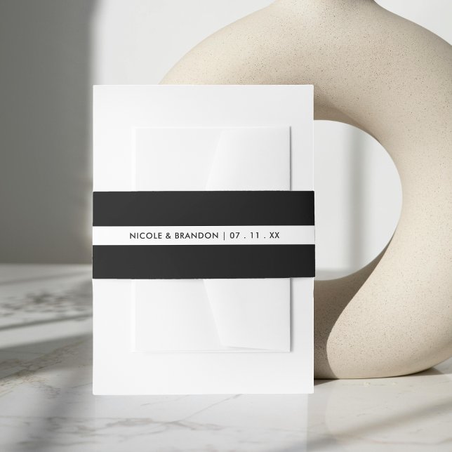 Bandeau De Faire-part Mariage simple en bande noire et blanche (Simple Black & White Stripe Wedding Invitation Belly Band)