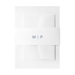 Bandeau De Faire-part Mariage Simple Monogramme Bleu Marine et Blanc