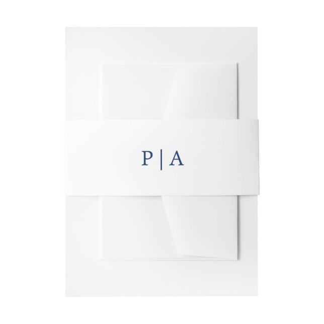 Bandeau De Faire-part Mariage Simple Monogramme Bleu Marine et Blanc (Devant example)