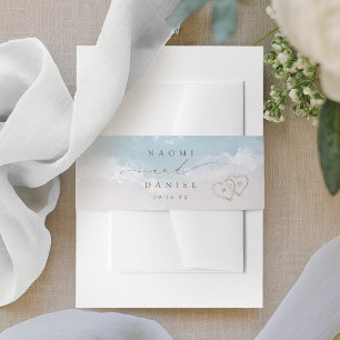 Bandeau De Faire-part Mariage sur la plage avec coeurs dans le sable en