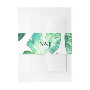 Bandeau De Faire-part Mariage Tropical aux feuilles vertes et blanches d