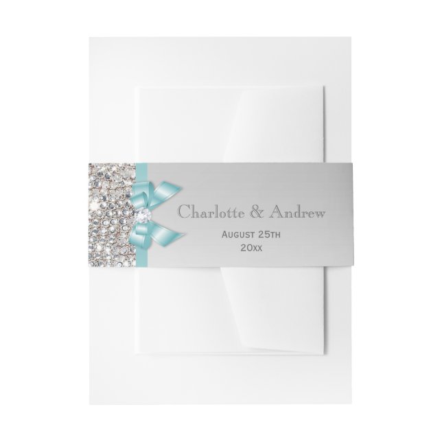 Bandeau De Faire-part Mariage Turquoise personnalisé Bow & Diamonds (Devant example)