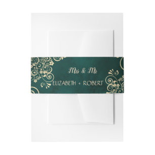 Bandeau De Faire-part Mariage Vert Émeraude Tourbillons Dorés