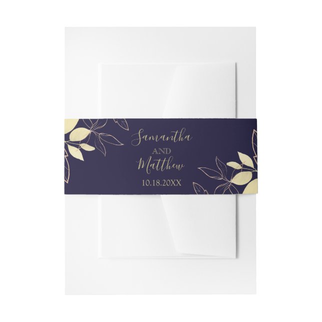 Bandeau De Faire-part Marine Blue & Gold Modern Foliing Mariage (Devant example)