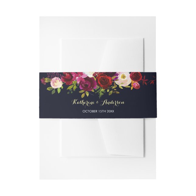 Bandeau De Faire-part Marine Blue Marsala Rustique Boho Floral Mariage (Devant example)