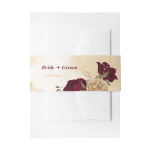 Bandeau De Faire-part Maroon vert beige or botanique mariage