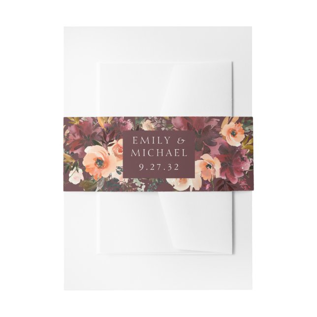 Bandeau De Faire-part Marsala Bourgogne Pêche Aquarelle Floral (Devant example)