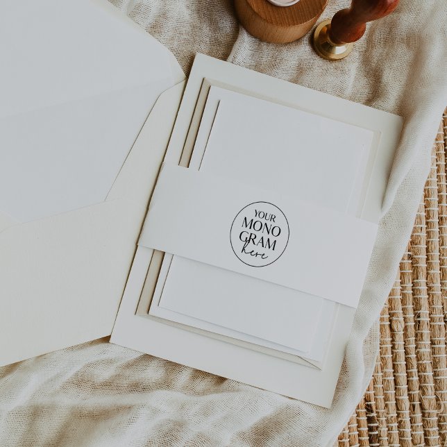 Bandeau De Faire-part MEGHAN Monogramme noir blanc moderne Mariage simpl (MEGHAN Monogram Black White Modern Simple Wedding Invitation Belly Band)