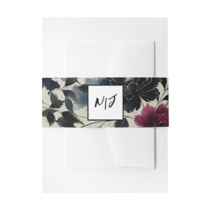 Bandeau De Faire-part Midnight Blue Bourgogne Inky Floral Almond Mariage