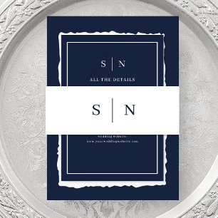 Bandeau De Faire-part Minimal et chic Monogramme blanc et bleu marine
