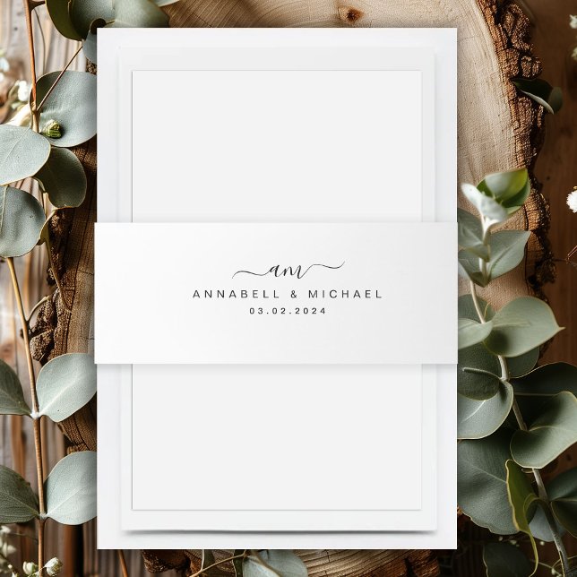 Bandeau De Faire-part Minimal, Monogramme, Police d'écriture manuscrite, (Minimal, Monogram, Handwriting Font, Wedding Invitation Belly Band)