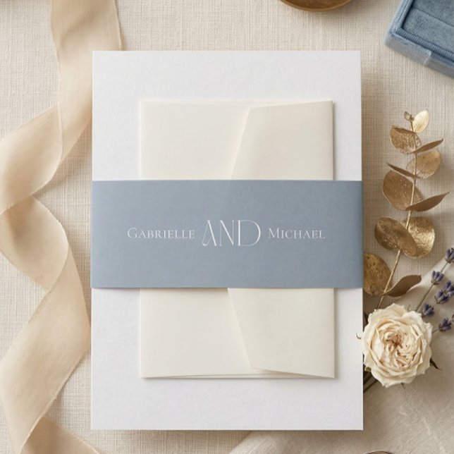 Bandeau De Faire-part Minimalist Dusty Blue Elegant Monogram Wedding  (Créateur téléchargé)