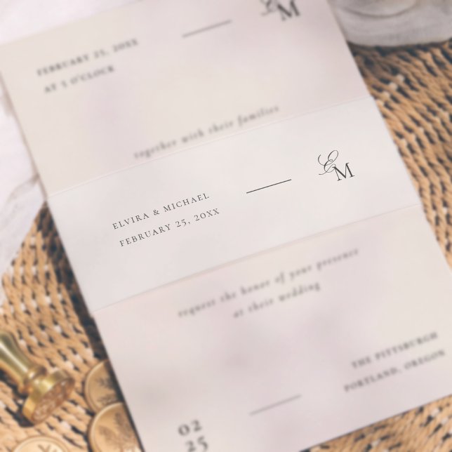 Bandeau De Faire-part Minimalist Monogram Ivory Editorial Wedding (Créateur téléchargé)