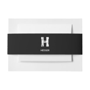 BANDEAU DE FAIRE-PART MINIMALISTE BLANC MONOGRAMME À UNE LETTRE NOM NOIR