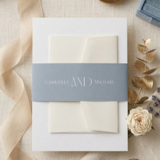 Bandeau De Faire-part Minimaliste Élégant Monogramme Mariage Bleu Poussi