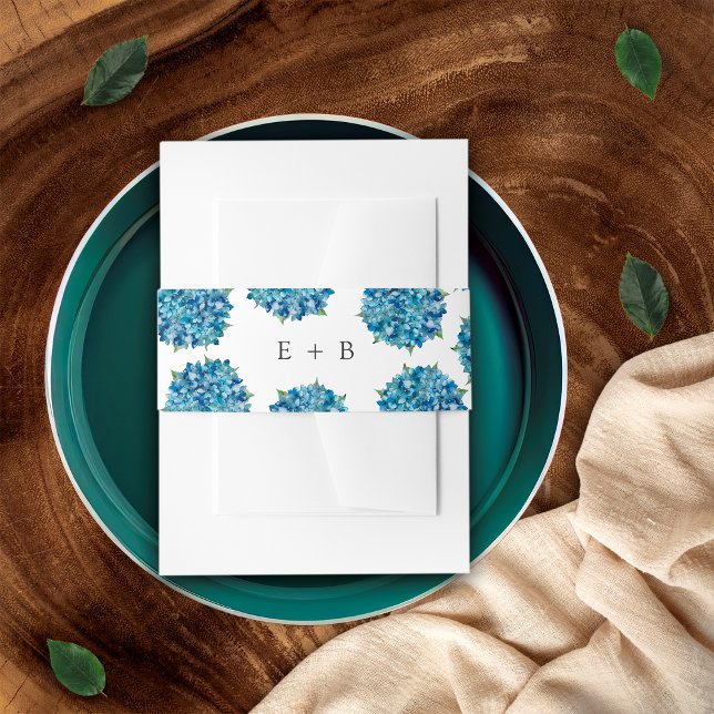 Bandeau De Faire-part Modern Elegant Blue Hydrangeas Wedding Monogram (Créateur téléchargé)