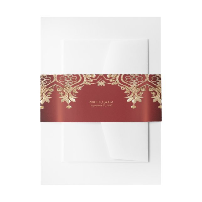 Bandeau De Faire-part Modern Gold Red Floral (Devant example)