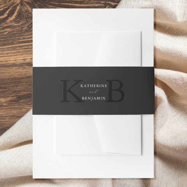 Bandeau De Faire-part Modern Minimalist Matte Black Monogram Wedding (Créateur téléchargé)