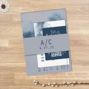 Bandeau De Faire-part Moderne Abstrait Bleu Ardoise Gris Brume Aquarelle