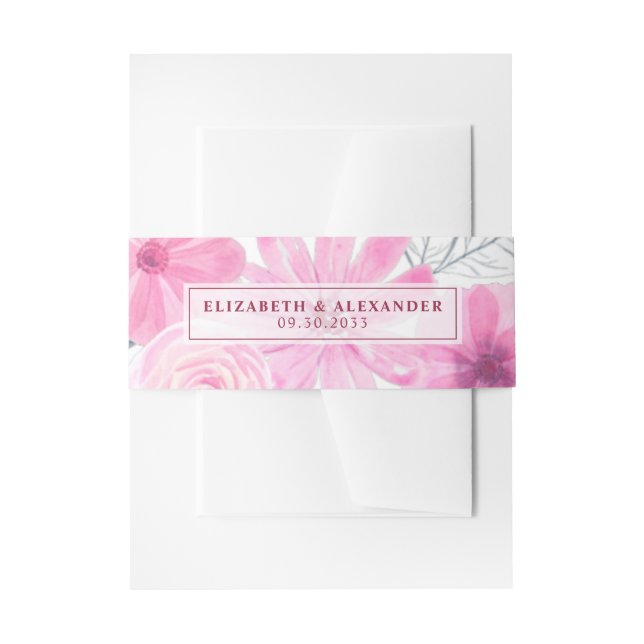 Bandeau De Faire-part Moderne rose gris aquarelle fleurs printemps maria (Devant example)