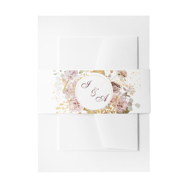 Bandeau De Faire-part Monogram Blush Peony & Gold Burgundy Floral (Devant example)