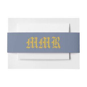 Bandeau De Faire-part Monogram Élégant Bleu Poussiéreux et Or