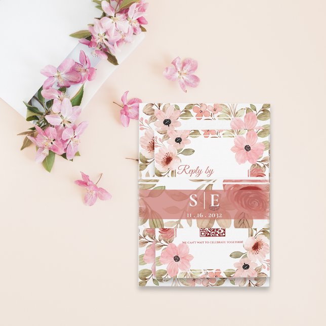 Bandeau De Faire-part Monogram Initials Blush Floral Wedding  (Monogram Initials Blush Floral Wedding Invitation Belly Band)