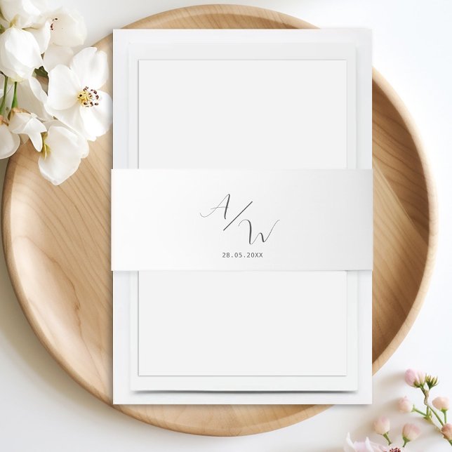 Bandeau De Faire-part Monogram Invitation Ventre Band (Customer-specific, monogram, modern, simple, elegant wedding napkins in white, grey .)
