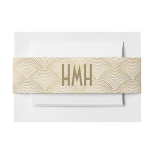 Bandeau De Faire-part Monogramme à motif éventail Art Déco en or et coqu