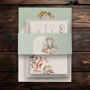 Bandeau De Faire-part Monogramme Arc Sage Green Floral Boots de cowgirl