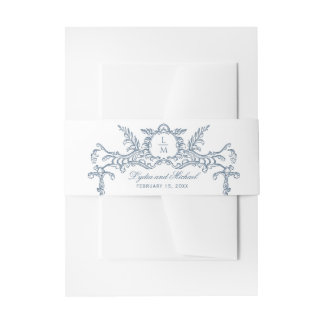 Bandeau De Faire-part Monogramme baroque Orné Bleu Français