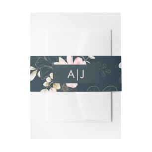 Bandeau De Faire-part Monogramme classique Mariage flou floral bleu