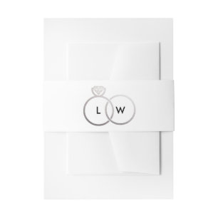 Bandeau De Faire-part Monogramme d'anneau Mariage blanc et argenté