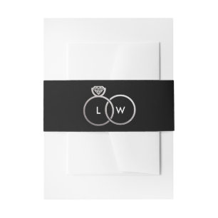 Bandeau De Faire-part Monogramme d'anneau Mariage noir et argent