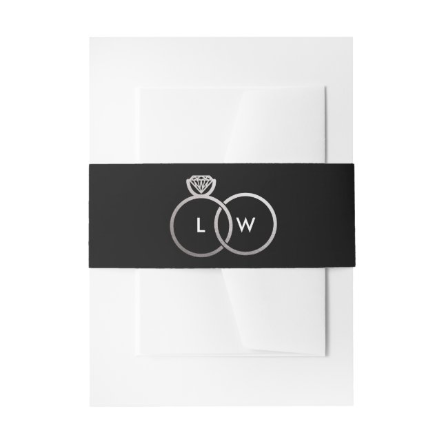 Bandeau De Faire-part Monogramme d'anneau Mariage noir et argent (Devant example)