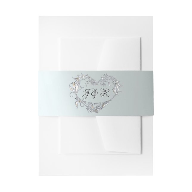 Bandeau De Faire-part Monogramme de cœur sur argent (Devant example)