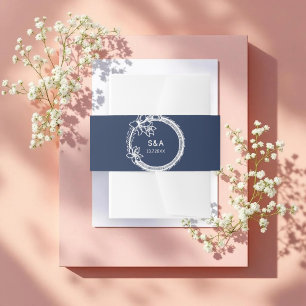 Bandeau De Faire-part Monogramme de couronne blanche Mariage bleu marine