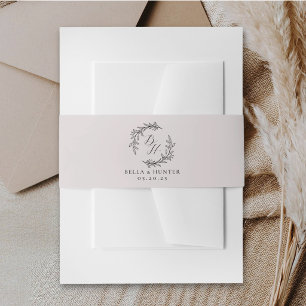 Bandeau De Faire-part Monogramme de couronne classique Mariage rose doux