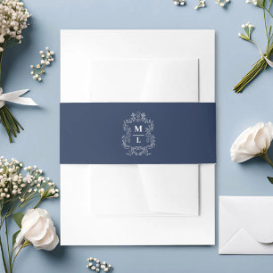 Bandeau De Faire-part Monogramme de crête botanique mariage bleu marine
