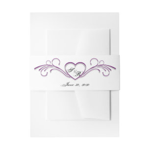 Bandeau De Faire-part Monogramme de défilement du coeur mauve et argenté