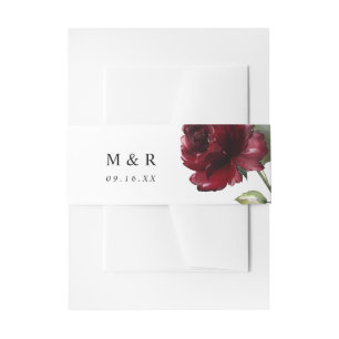 Bandeau De Faire-part Monogramme de fleur simple aquarelle rouge profond
