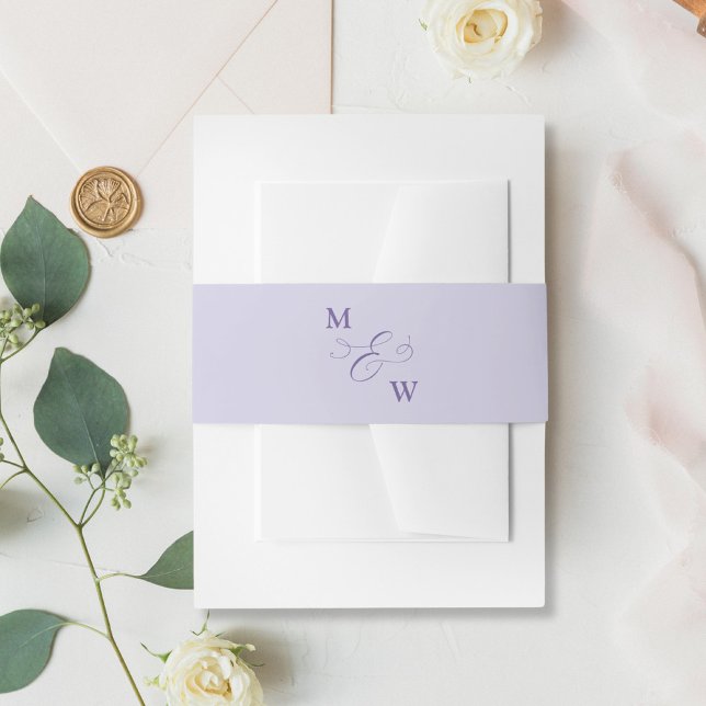 Bandeau De Faire-part Monogramme de lavande minimal et doux avec esperlu (Minimal and Soft Lavender Ampersands Monogram Invitation Belly Band)