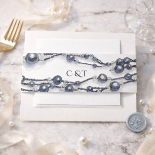 Bandeau De Faire-part Monogramme de mariage à l'aquarelle perle bleu mar
