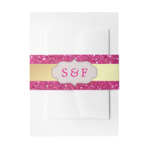 Bandeau De Faire-part Monogramme de mariage en paillettes rose chaud et 