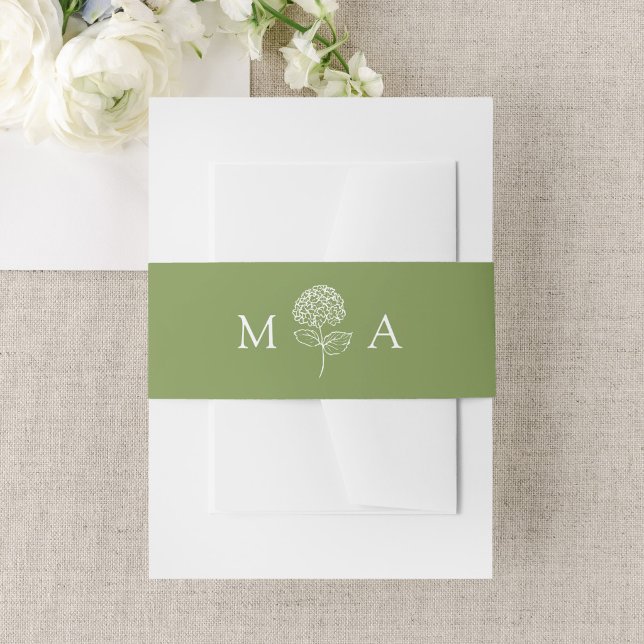 Bandeau De Faire-part Monogramme de mariage Hydrangea vert olive classiq (Créateur téléchargé)