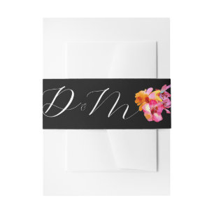 Bandeau De Faire-part Monogramme de mariage noir à aquarelle florale lum
