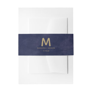 Bandeau De Faire-part Monogramme de mariage simple à l'aquarelle et or d