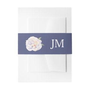 Bandeau De Faire-part Monogramme de pivoine blanche Floral Mariage bleu