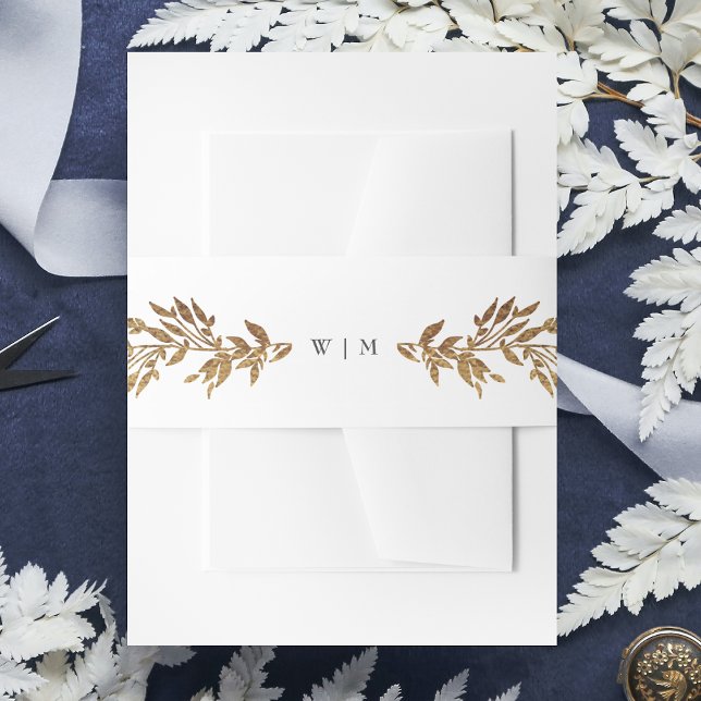 Bandeau De Faire-part Monogramme d'or classique Mariage de crête botaniq (Créateur téléchargé)